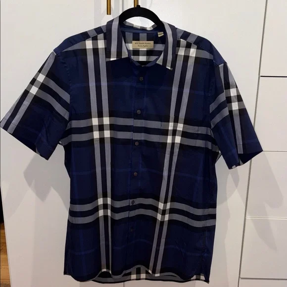 Burberry Navy and White Checkered Men's Shirt - Picture 1 of 5